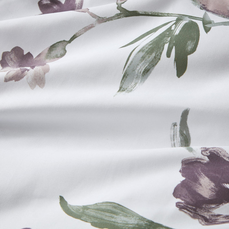 Ensemble de literie très doux à motif floral mauve, microfibre de polyester, confort moderne
