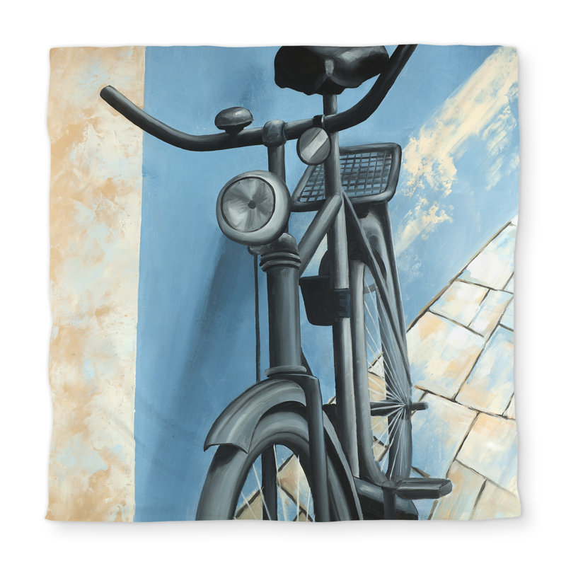 Blue Office Illustrative Queen Duvet Cover - Abandoned Bicycle
