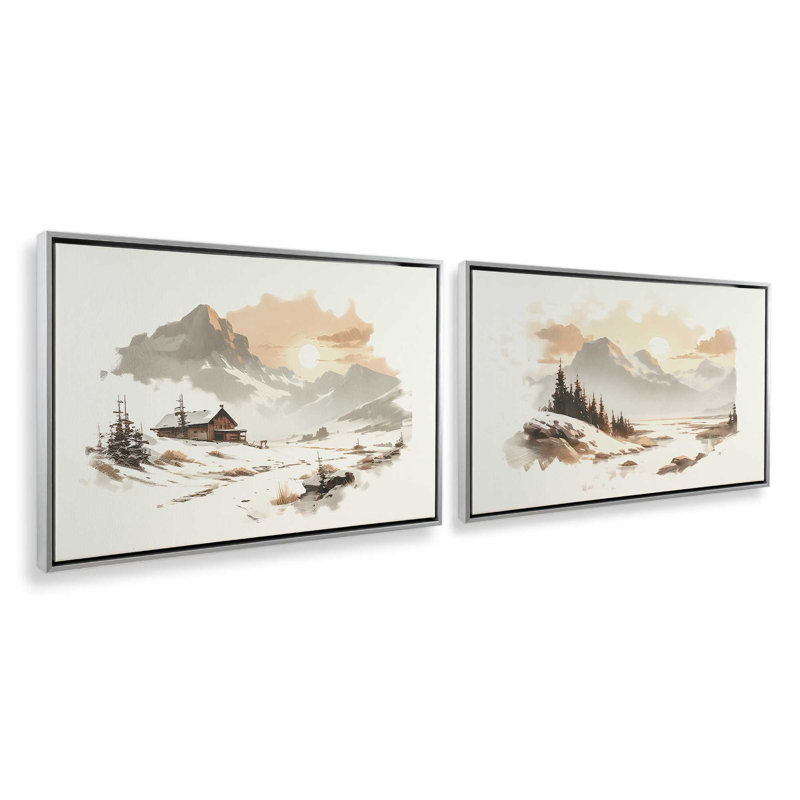 Winter's Quiet Refuge Set of 2 Canvas Prints in a Black Frame, 8" x 12", Cadre flottant en chrome poli