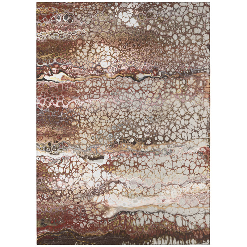 Tapis abstrait brun tissé à la machine, Rectangle 5 pi x 7 pi 6 po