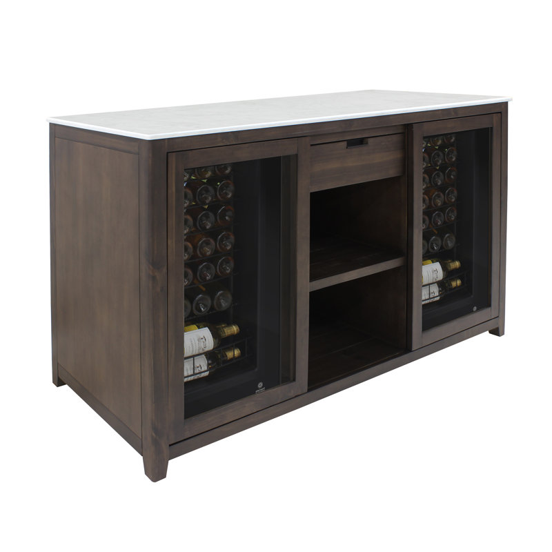 Brown Wood Wine Credenza with White Marble Tabletop
