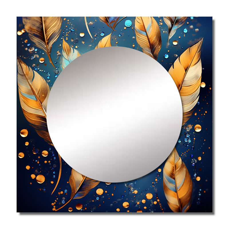 Boho Glam Gold Feathres On Cosmic Blue I - Feathers, 36 po x 36 po