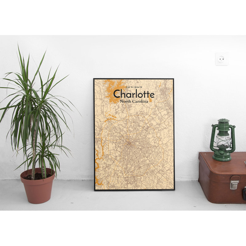 «Charlotte City Map», reproduction d'impression sur affiche en orange clair, H 36 po x l 24 po