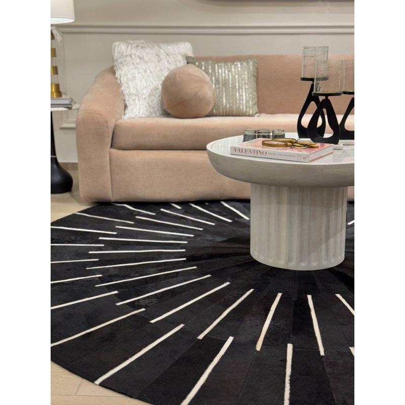 Tapis patchwork en cuir de vache, Noir, 8 pi x 8 pi