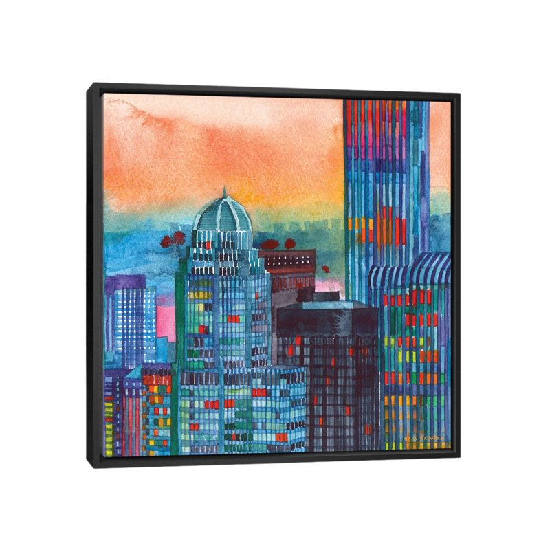 «NYC II» par Maja Wronska, impression sur toile, H 37 po x l 37 po x P 1,5 po, Toile avec cadre noir, Pas de tapis