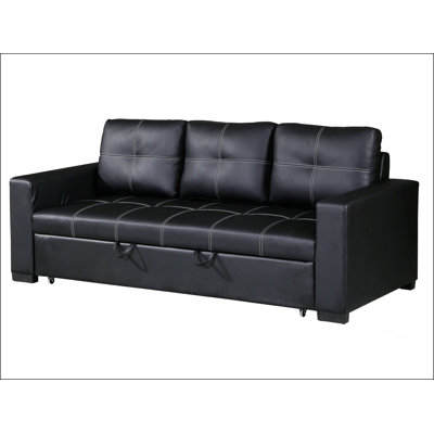 Convertible Sofa In Black Faux Leather, Comfortable And Stylish For Modern Living, Perfect For Small Spaces And Guest Rooms.