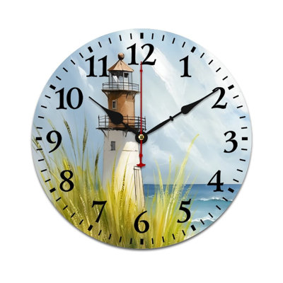12"x 12" Multicolor Wall Clock Decorative, Coastal Lighthouse