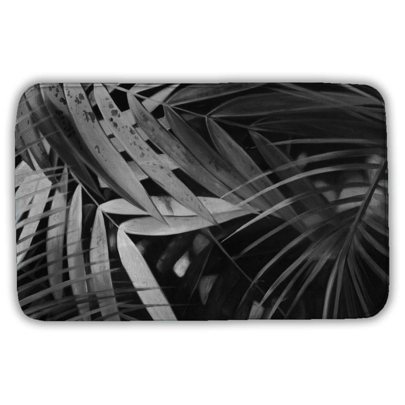 Monochrome tropicals leaves Bath Mat with Non-Slip Backing - Quick Dry Memory Foam Bathroom Rug - Absorbent - Modern Plush Spa-Style - Machine Washable