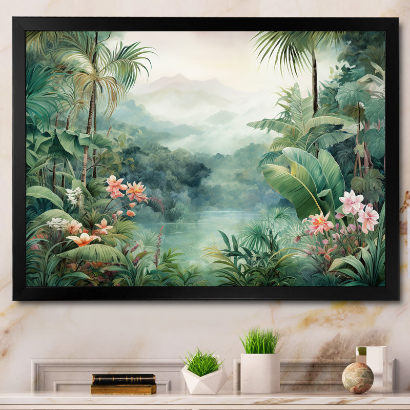 Tropical Wilderness Escape III - Jungle, art mural, Cadre simple noir, H 30 po x l 40 po x P 1,5 po