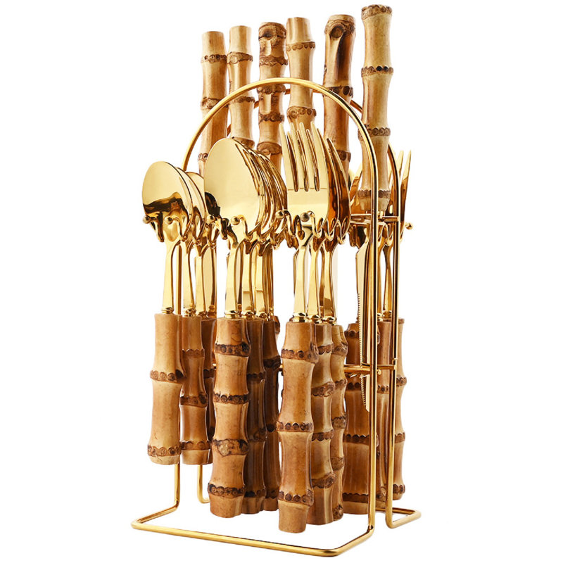 Ensemble de couverts en acier inoxydable Bayou Breeze Aelfred - Service pour 6, Doré / Brun