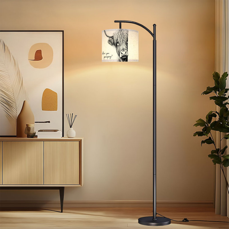 Lampe sur pied arc avec abat-jour réglable Highland Cow Playful Question Are You Pooping Farmhouse