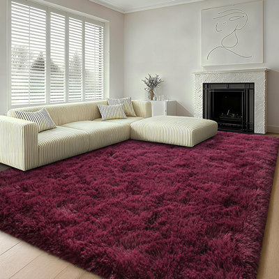 Non-slip Rug Burgundy Silk-Blend Rug Solid Colour Design Plush and Soft Ideal for Home Decor Suitable for Bedrooms, Living Rooms, and Children's Rooms