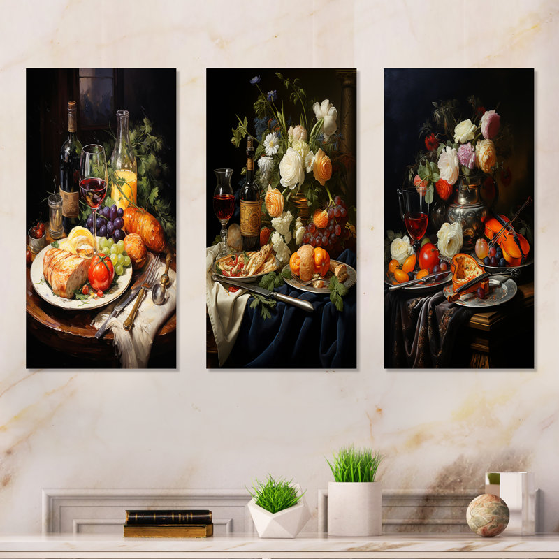 French Winte Gastronomic Palette - Wine Metal Art Print Set Of 3, 28" H x 36" W