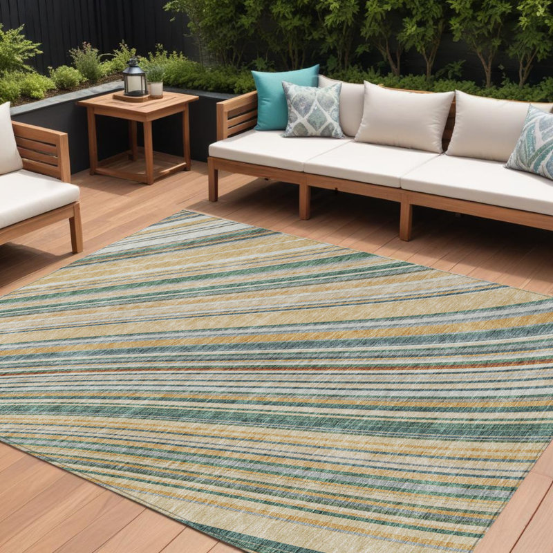 Tapis intérieur lavable rayé doré 9 pi x 12 pi