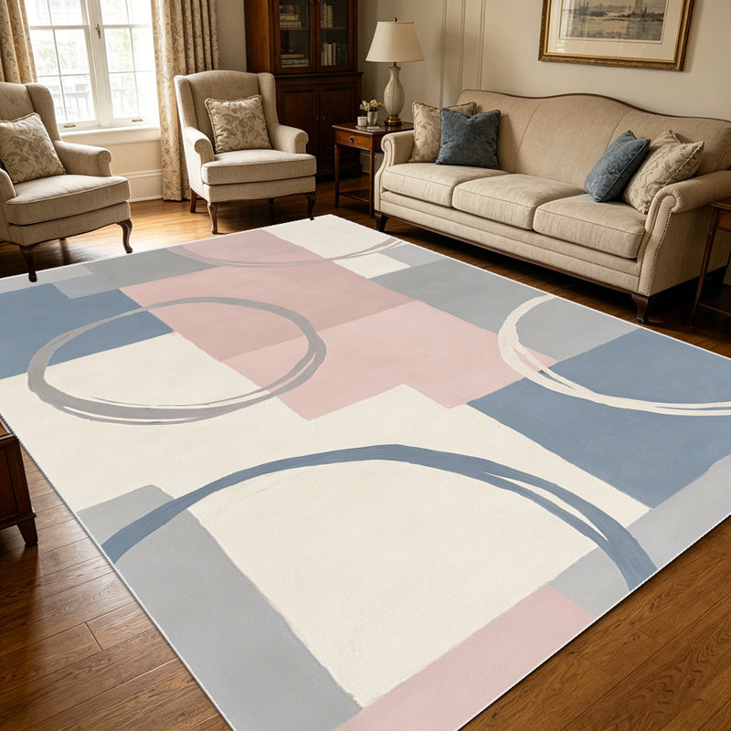 1PC Modern Abstract Geometric Circle Block Print area rugs for Living Room, Soft, All seasons, Easy-maintain, Washable Indoor mat, Under Table suitable for for dining room, bedroom, entryway...