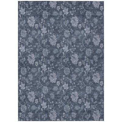HomeRoots 5' X 8' Denim Blue And Navy Blue Floral Washable Indoor Outdoor Area Rug