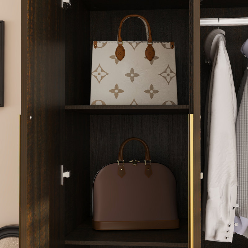 Garde-robe élégant avec armoire supérieure et un miroir, Brun
