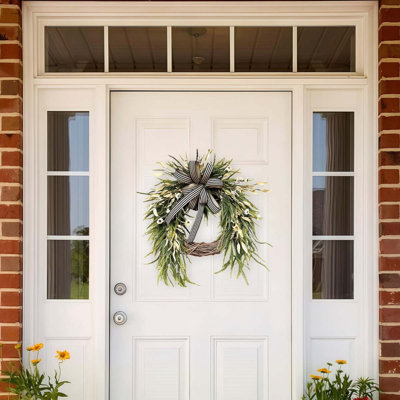 Artificial Greenery Wreath with Bow and Tulips