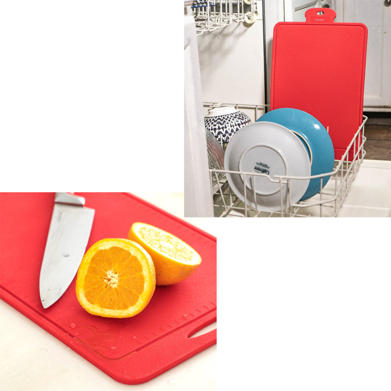 Planche à découper pliante en silicone antidérapante bleue, Rouge