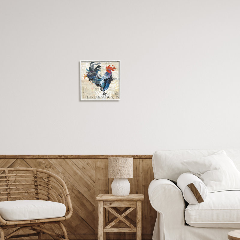 «Retro Rooster Farmhouse Kitchen», impression, H 12 po x l 12 po x P 1,5 po, Giclée encadrée blanc bord de mer