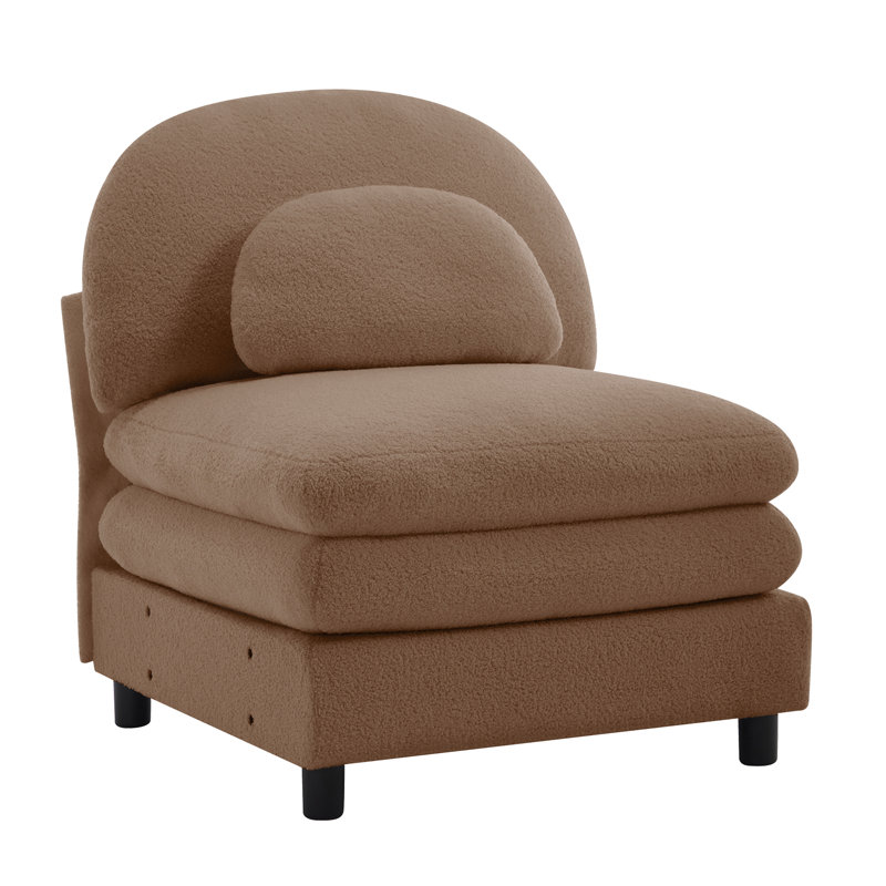Canapé sans accoudoirs courbé en tissu avec oreiller Vamelia, Camel