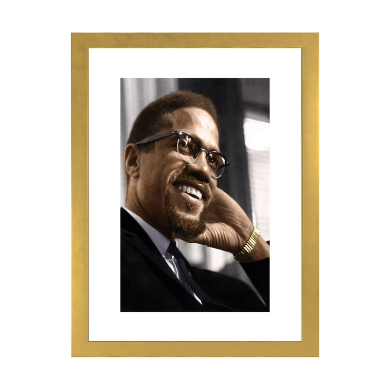 Malcolm X (1925-1965) par Granger-impression, Blanc, H 24 po x l 16 po x P 1 po, Papier encadré doré