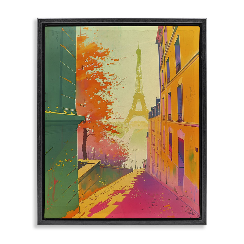 Abstrait, "Paris View", encadrée par Sasha, Cadre flottant noir de jais, H 21 po x l 17 po