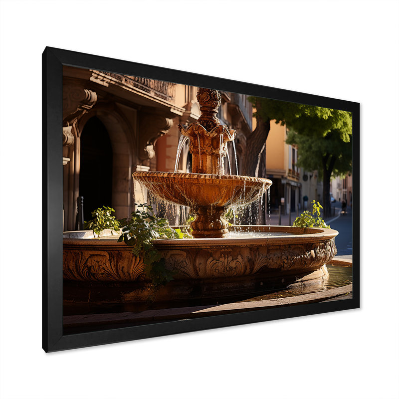Fontaine sur la côte d'azur sur toile, H 16 po x l 32 po x P 1 po, Cadre simple noir