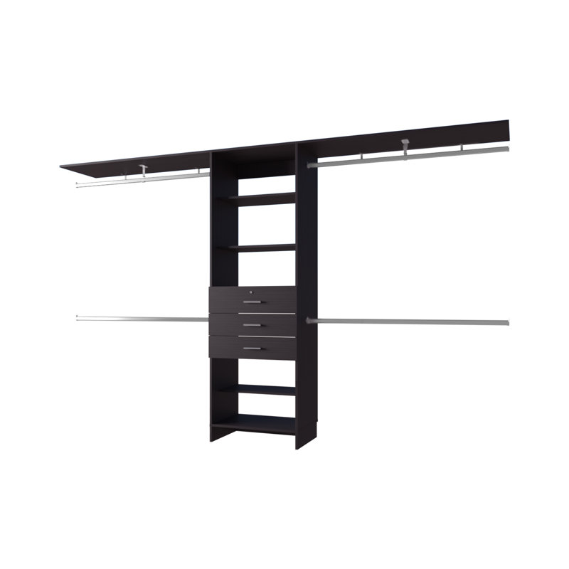 Système d'organisation modulaire pour garde-robe avec tringles à suspension, tablettes et tiroirs, FM Furniture Geek, Wengé
