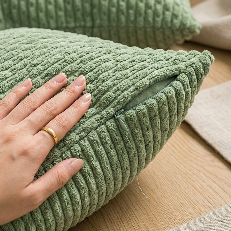 Ensemble de 4 housses de coussin en velours côtelé 18 x 18, housses de coussin décoratives douces pour canapé-lit, Vert sauge