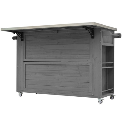 Outdoor Kitchen Island Fir Wood Kitchen Island with Stainless Steel Top, Ample Storage Space, Towel and Spice Racks and a Bottle Opener for Outdoor