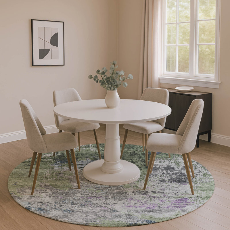 Premium Machine Washable Mayfield AMF1911 Abstract Rug, Round 8'