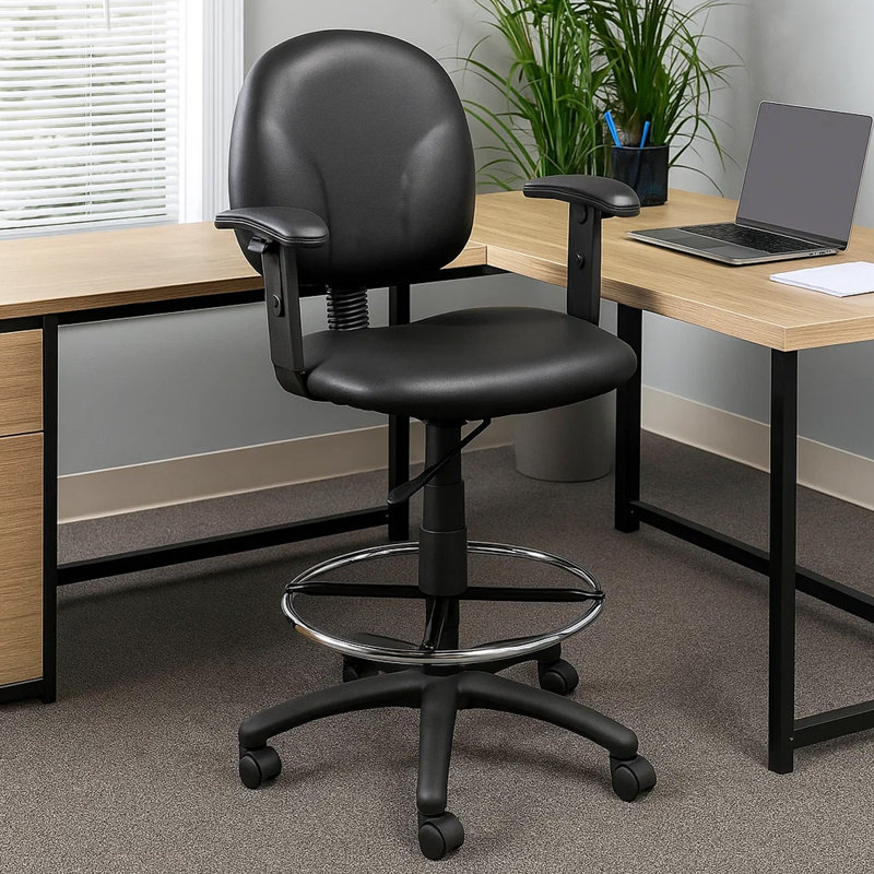 Tabouret Zem avec accoudoirs réglables et repose-pieds chromé