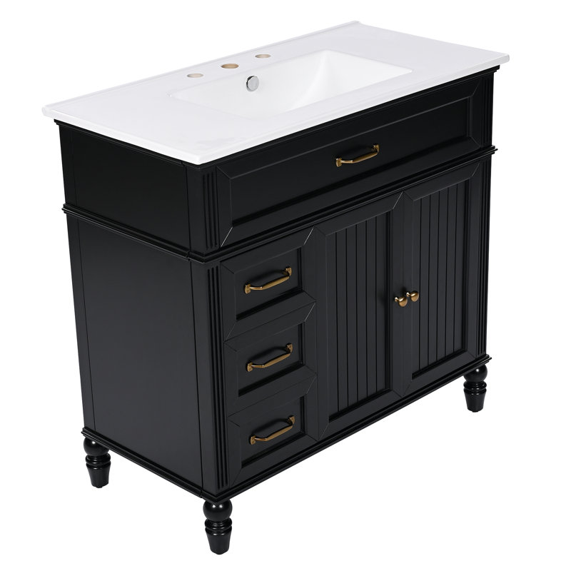 36" Modern Bathroom Vanity with Ceramic Sink, Soft-Close Drawers, Water-Resistant MDF Cabinet, Black