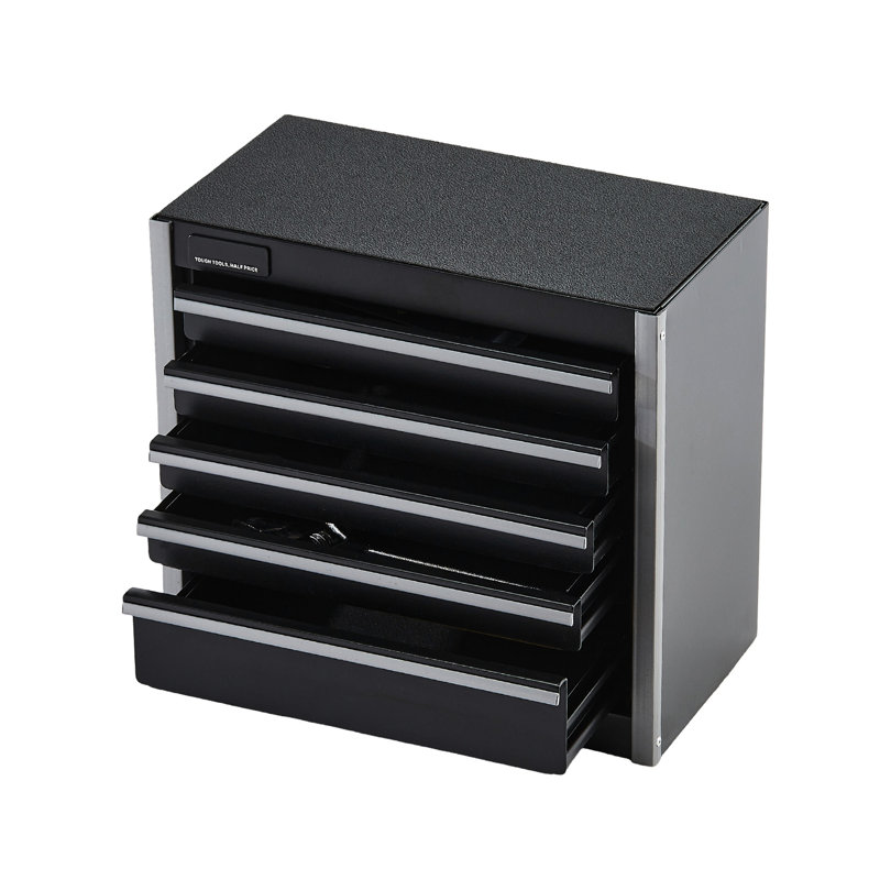 Boîte à outils portative noire de 8,6 pouces avec 5 tiroirs, convenant au bureau et à la chambre à coucher, rangement multifonctionnel, boîte en métal avec rails de tiroir lisses, bijoux de rangement noirs et efficaces, couche