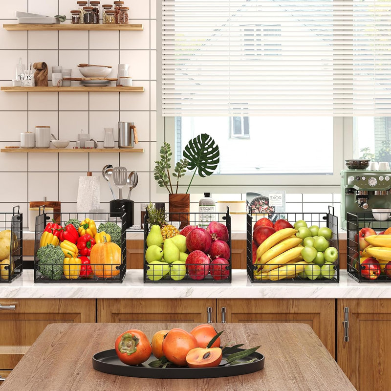 Ensemble de 5 paniers de rangement en fil de fer empilables XXL, organisateur de garde-manger très grande capacité et rangement multi-usages pour fruits et légumes