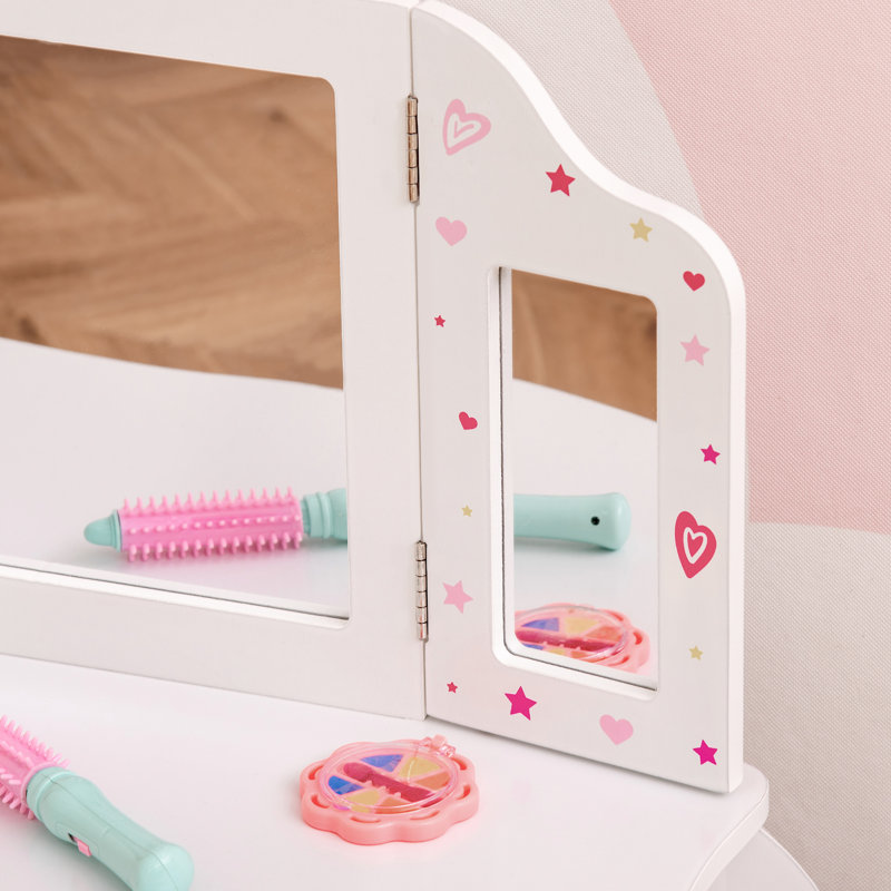 Mclean Kids - Ensemble de coiffeuse et tabouret pour filles avec bureau à trois tiroirs et miroir