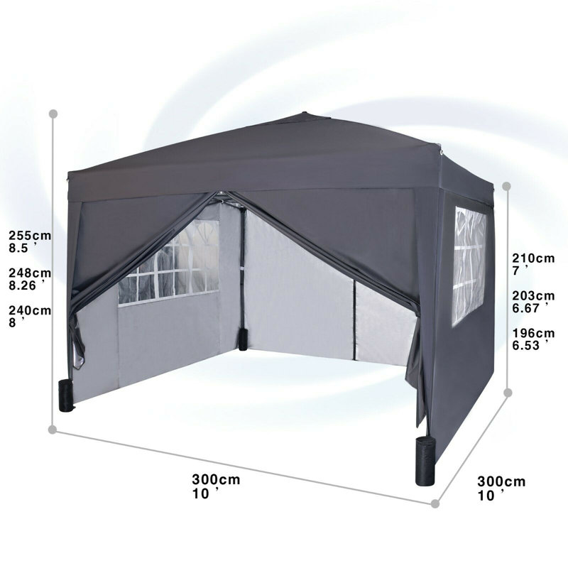 Jarrow 3m x 3m Steel Pop-Up Gazebo, Grey.