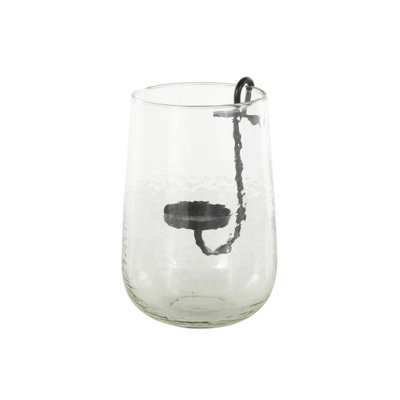 Cole And Grey Glass Candle Holder With Black Metal Accents