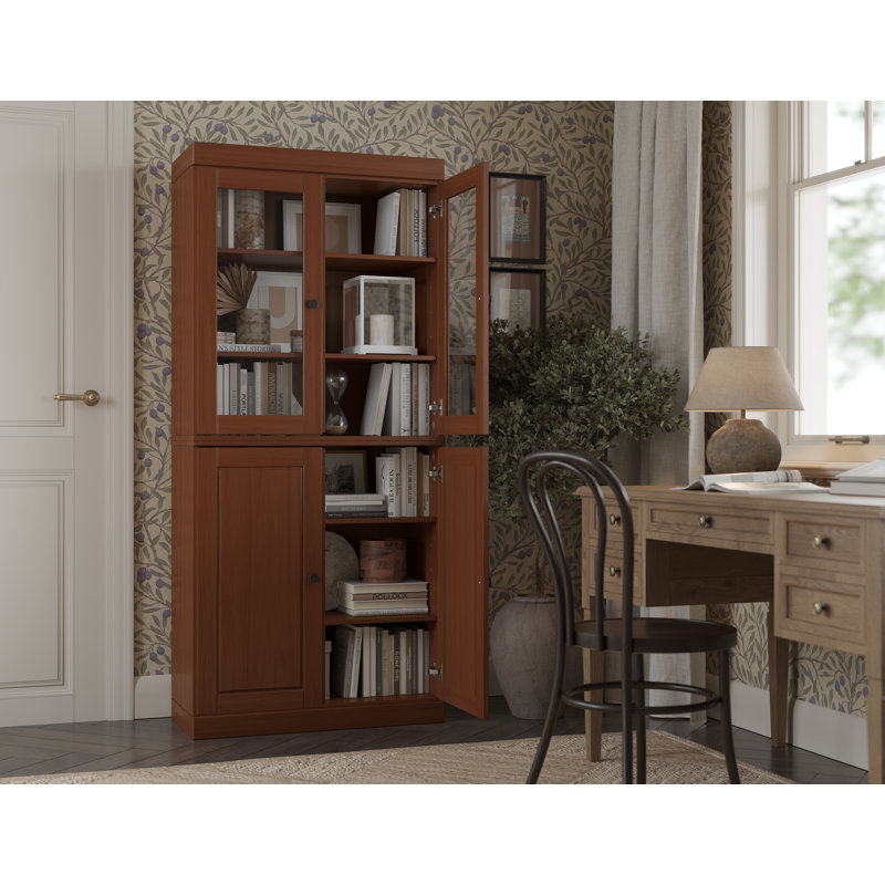 Vereniz Palace Imports 100% Solid Wood 6-Shelf Bookcase, Raised Panel & Clear Glass Doors, Adjustable Shelves, 32" Wide, 71.5" Tall