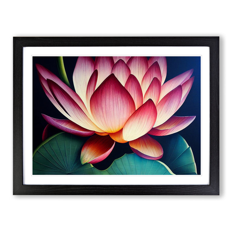 Artsy Lotus Flower - Single Picture Frame Print, Black, 25cm H x 34cm W