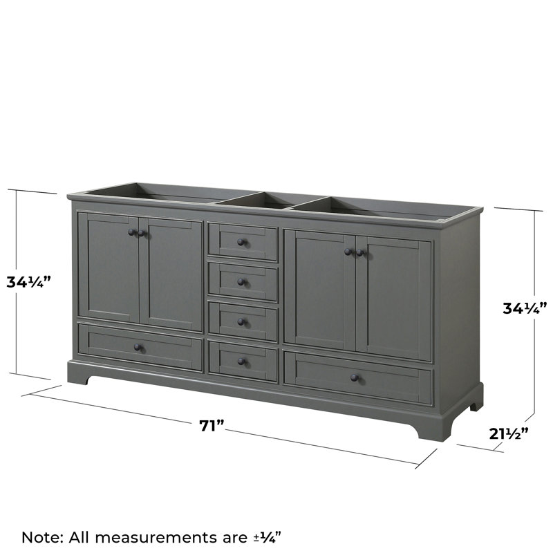 Base de salle de bain double 71 po uniquement meuble-lavabo Deborah, Gris foncé / noir