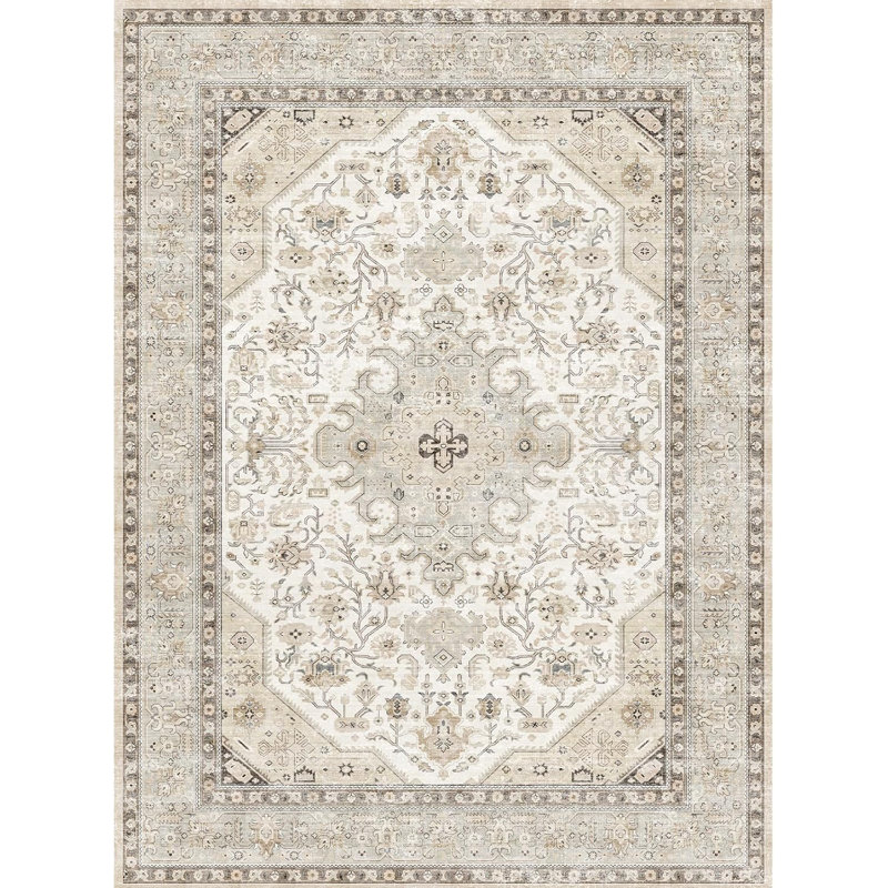Rug Kitchen - Hallway Non Slip Washable Oriental Soft Indoor Neutral Carpet for Entry Bedroom Farmhouse Low Pile Stain Resistant Hall Rugs Long Thin Front Door Mat - Ivory
