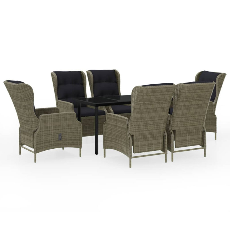 Ensemble repas rectangulaire avec coussins, 78.7", Gris clair, 6