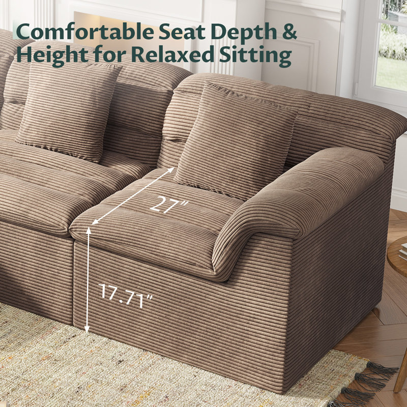 112" Cloud Modular Sectional Sofa, L-Shaped Corduroy Couches with Deep Seating, Camel, Camel