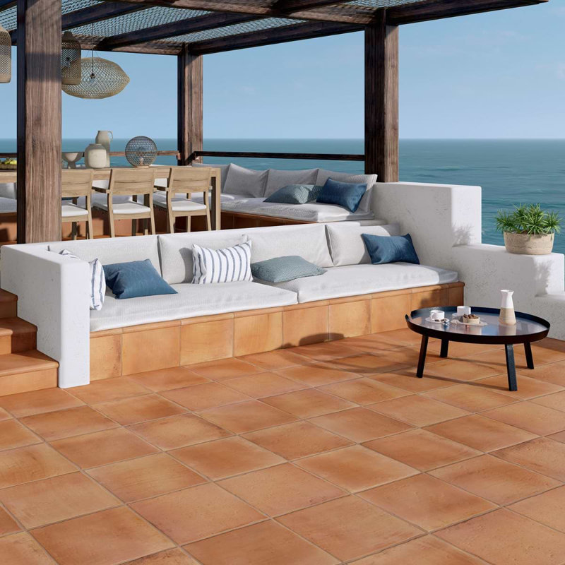 Saltillo 18x18 Matte Encaustic Look Porcelain Tile, Peach