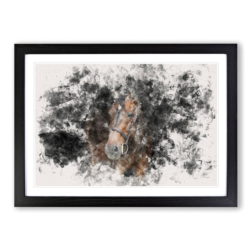 Brown Horse in the Shadows - Picture Frame Graphic Art Print, 36cm H x 48cm W x 2cm D, Black Framed