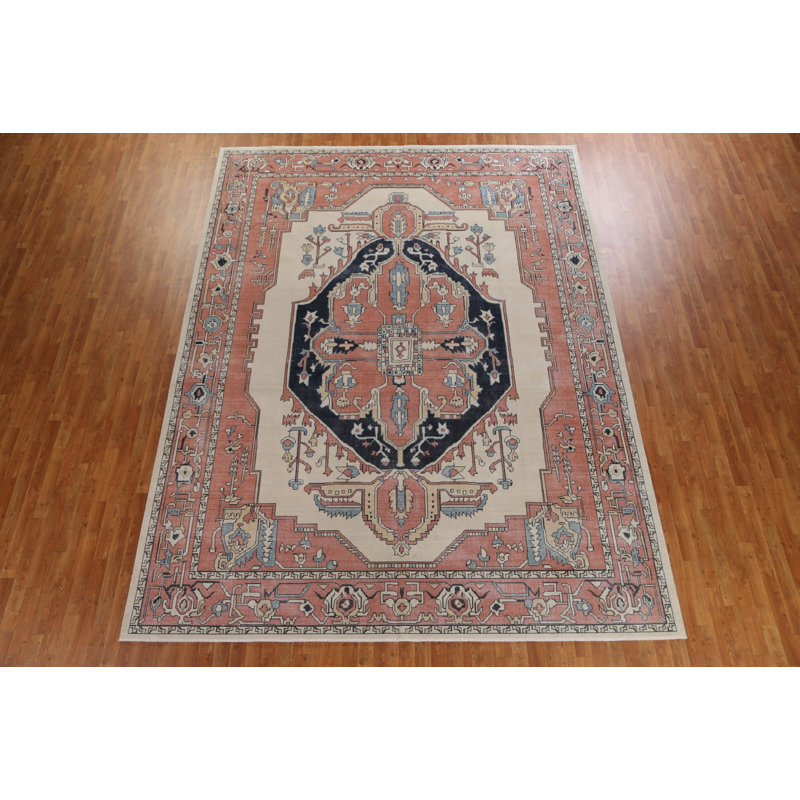Tapis turc géométrique en laine Heriz Serapi noué à la main 9 pi 9 po x 13 pi