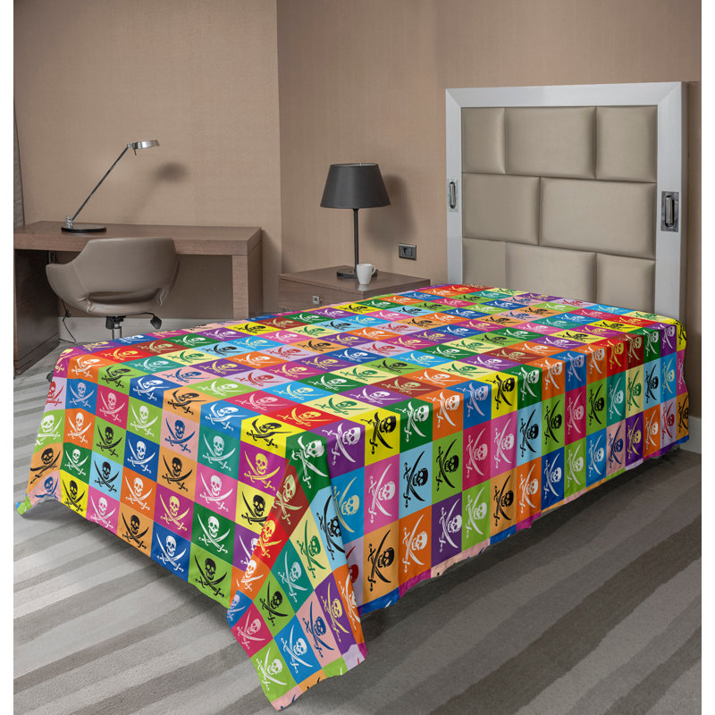Ambesonne Colorful Top Flat Sheet Pirate Flags Deisgn Multicolor, Twin Extra Long