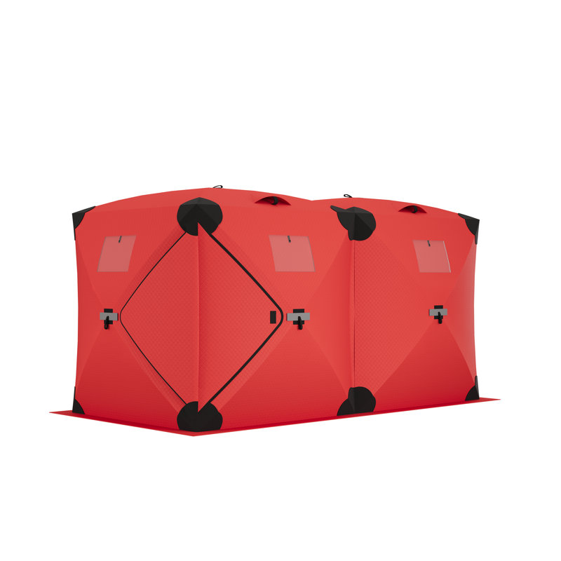 Pop-Up Ice Fishing Shelter, Insulated Thermal Tent with Heavy-Duty Red Waterproof Fabric